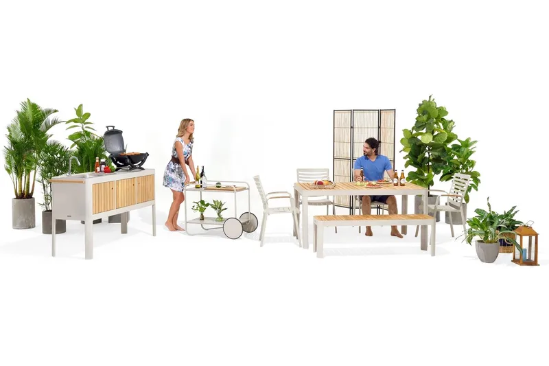 Portals Utekök 174 cm - Vit/trä - Products - Utemöbler & utemiljö - Grill & utekök - Utekök - Kompletta utekök