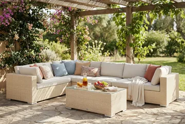 Bahamas L-formad utesoffa höger, 7-sits med bord - Beige - Products - Utemöbler & utemiljö - Loungemöbler - Loungeset & loungegrupp