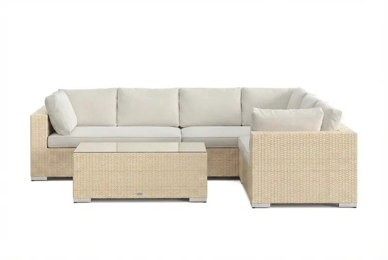Bahamas L-formad utesoffa vänster, 6-sits med bord - Beige - Products - Utemöbler & utemiljö - Loungemöbler - Loungeset & loungegrupp