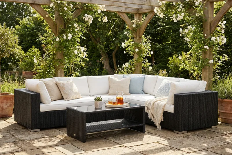 Bahamas L-formad utesoffa vänster, 6-sits med bord och hylla - Svart - Products - Utemöbler & utemiljö - Loungemöbler - Loungeset & loungegrupp