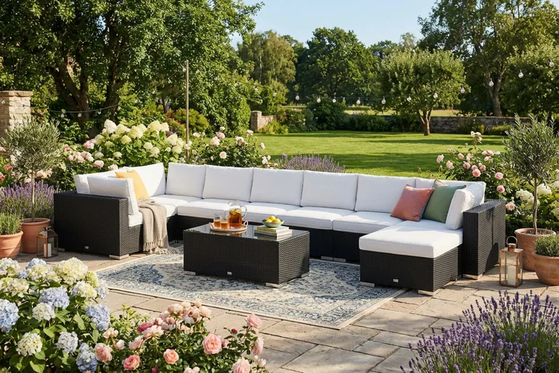 Bahamas U-formad utomhus loungegrupp 8-sits med vändbar divan och bord - Svart - Products - Utemöbler & utemiljö - Loungemöbler - Loungeset & loungegrupp