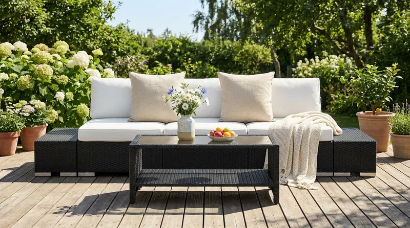 Bahamas utesoffa 3-sits med bord med hylla - Svart - Products - Utemöbler & utemiljö - Loungemöbler - Loungeset & loungegrupp
