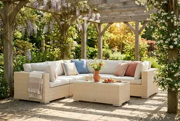Bahamas utomhus hörnsoffa 5-sits vändbar med bord - Beige - Products - Utemöbler & utemiljö - Loungemöbler - Loungeset & loungegrupp