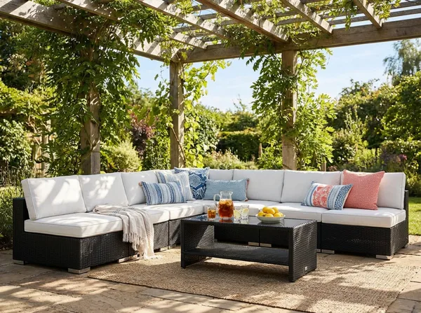 Bahamas utomhus hörnsoffa 7-sits vändbar med öppet avslut och bord med hylla - Svart - Products - Utemöbler & utemiljö - Loungemöbler - Loungeset & loungegrupp