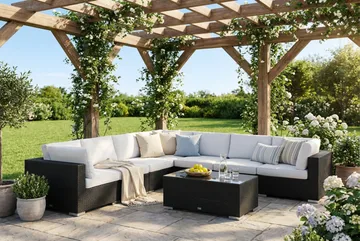 Bahamas utomhus hörnsoffa 7-sits vändbar med bord - Svart - Products - Utemöbler & utemiljö - Loungemöbler - Loungeset & loungegrupp