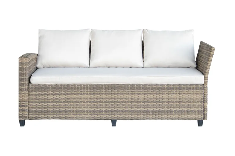 James Light Stor L-formad vändbar loungegrupp utomhus i konstrotting med förvaring och vita dynor - Brun / Beige - Products - Utemöbler & utemiljö - Loungemöbler - Loungeset & loungegrupp