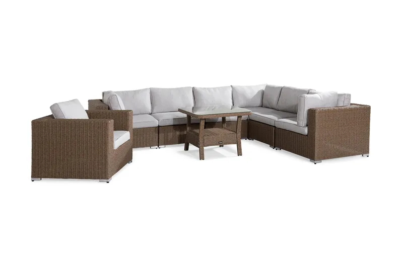 Marcus Stor Loungegrupp Utomhus - 7-sits Loungeset i Konstrotting för Uteplats och Trädgård - Beige / Vita dynor - Products - Utemöbler & utemiljö - Loungemöbler - Loungeset & loungegrupp