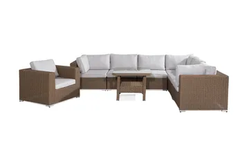 Marcus Stor Loungegrupp Utomhus - 7-sits Loungeset i Konstrotting för Uteplats och Trädgård - Beige / Vita dynor - Products - Utemöbler & utemiljö - Loungemöbler - Loungeset & loungegrupp
