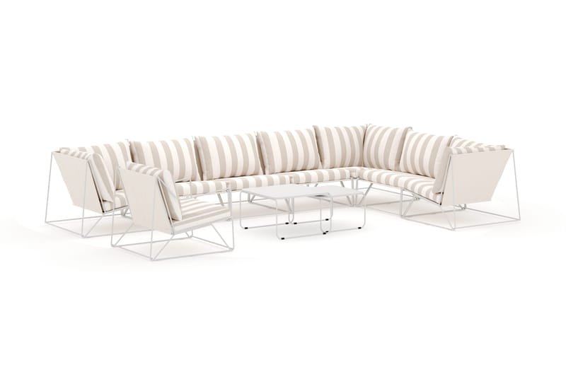 Usteryd utomhus L-soffa 8-sits vändbar med fåtölj - Beige/Striped - Products - Utemöbler & utemiljö - Loungemöbler - Loungesoffor