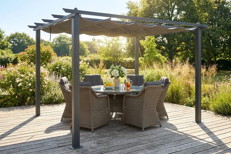 Porto Pergola 3x3 m i aluminium med tak för solskydd - Mörkgrå - Products - Utemöbler & utemiljö - Solskydd - Pergola