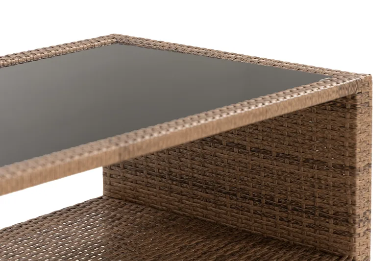 Bahamas Loungbord och Soffbord med hylla Utomhus 113 cm Konstrotting Glas - Sand - Products - Utemöbler & utemiljö - Utebord & trädgårdsbord - Loungebord & soffbord utomhus