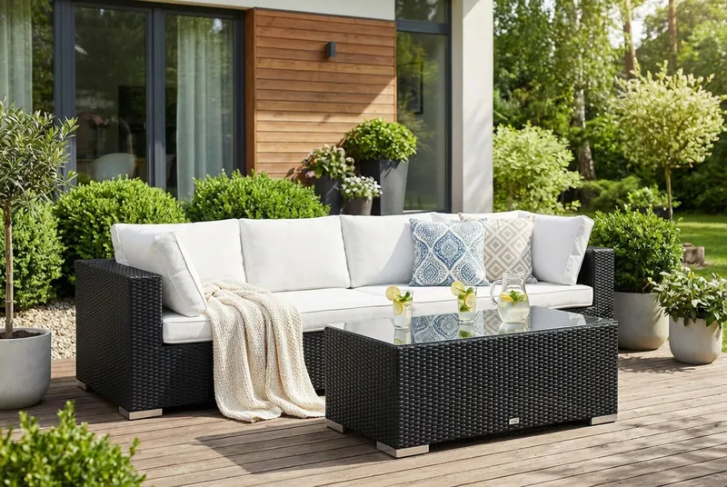 Bahamas Soffbord Utomhus 113x58 cm Konstrotting - Svart - Products - Utemöbler & utemiljö - Utebord & trädgårdsbord - Loungebord & soffbord utomhus
