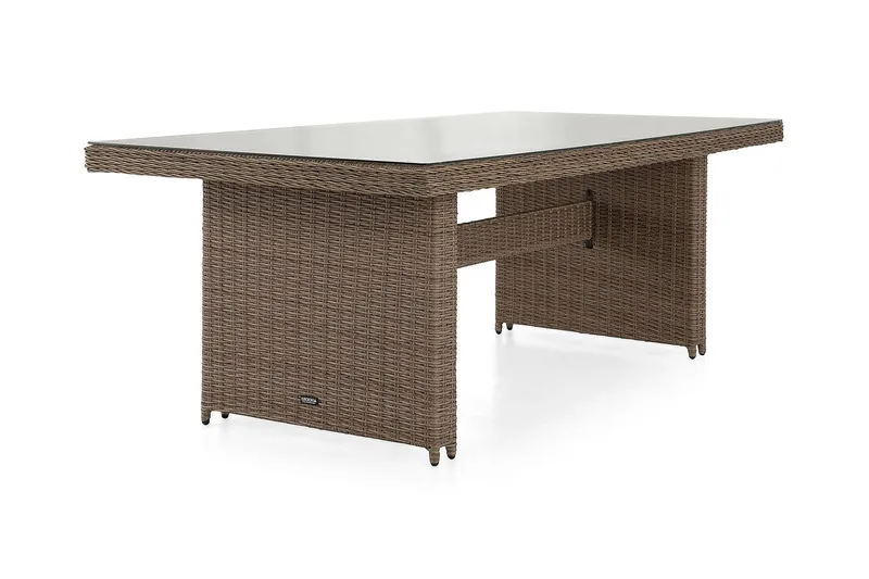 Marcus Stort Matbord Utomhus 200x100 cm – Utebord i konstrotting med glasskiva för Uteplats och Trädgård, Natur Trä