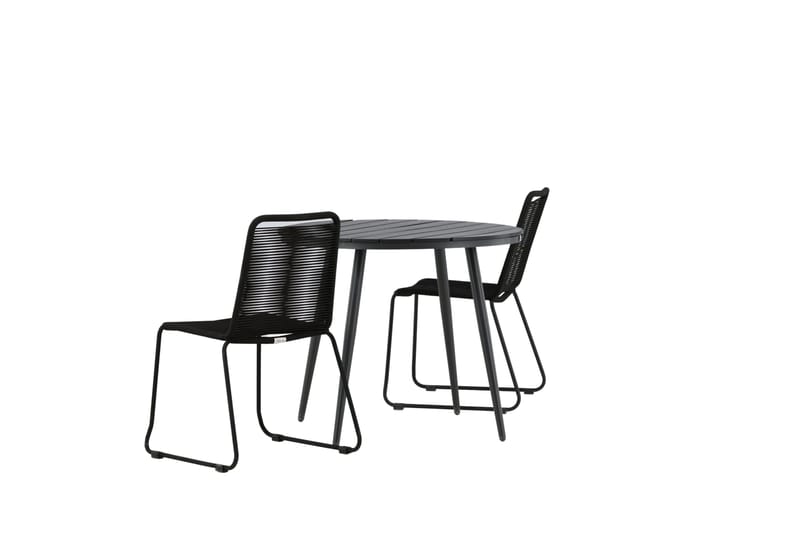 Break Cafégrupp Rund 90 cm + 2 Lindos Stapelbar Stol - Svart - Products - Utemöbler & utemiljö - Utegrupp - Cafegrupp & cafeset