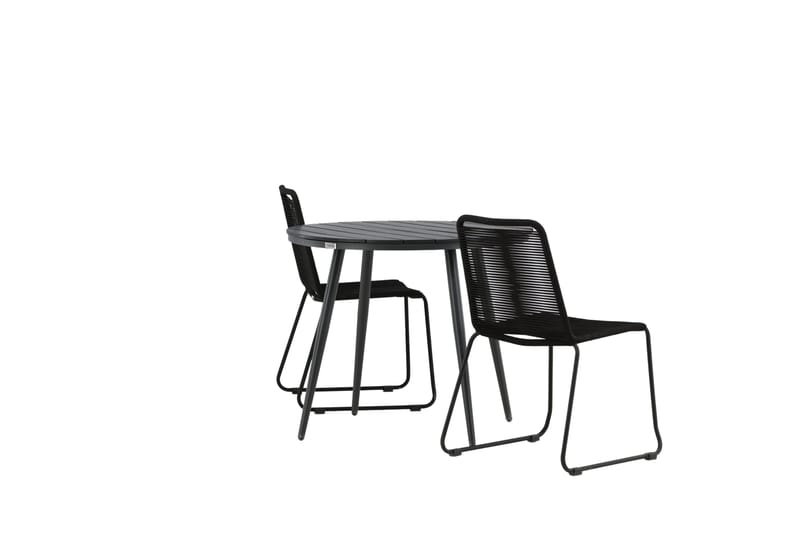 Break Cafégrupp Rund 90 cm + 2 Lindos Stapelbar Stol - Svart - Products - Utemöbler & utemiljö - Utegrupp - Cafegrupp & cafeset