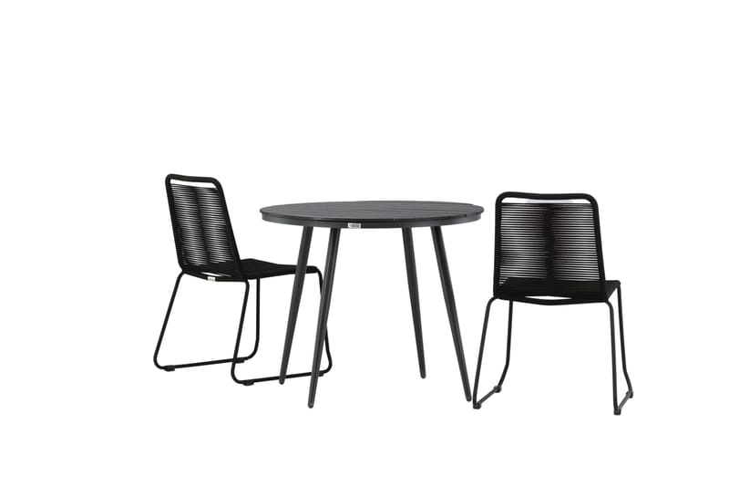Break Cafégrupp Rund 90 cm + 2 Lindos Stapelbar Stol - Svart - Products - Utemöbler & utemiljö - Utegrupp - Cafegrupp & cafeset