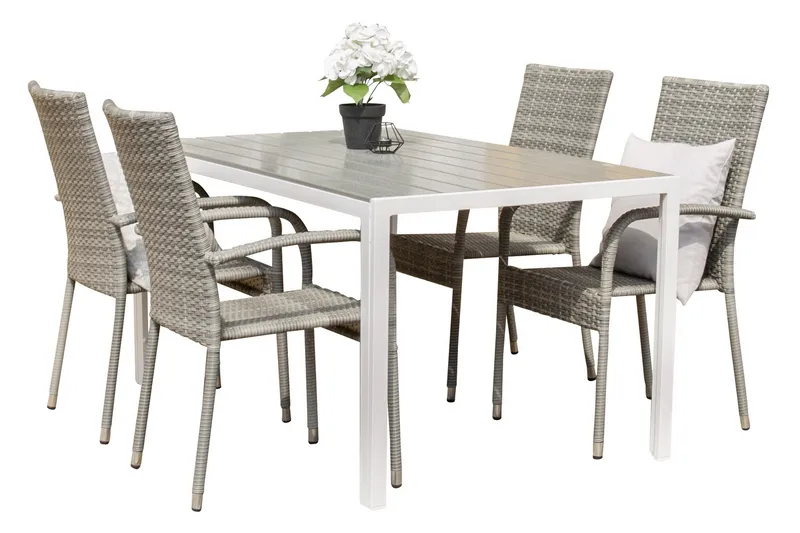 Break Matgrupp Utomhus + 4 Utestolar, Grå/Vit