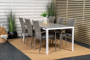 Break Matgrupp Utomhus 205 cm + 6 st Anna Karmstolar Utomhus - Grå /Vit - Products - Utemöbler & utemiljö - Utegrupp - Matgrupp utomhus