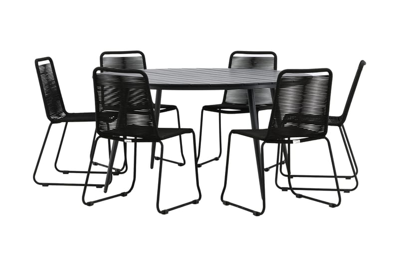 Break Matgrupp Utomhus Rund Ø150cm + 6 Lindos Stapelbara Matstolar - Svart - Products - Utemöbler & utemiljö - Utegrupp - Matgrupp utomhus