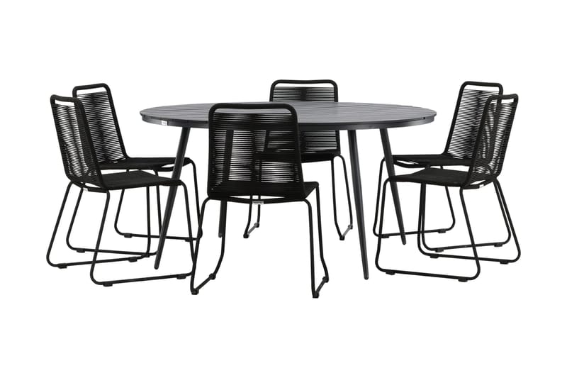 Break Matgrupp Utomhus Rund Ø150cm + 6 Lindos Stapelbara Matstolar - Svart - Products - Utemöbler & utemiljö - Utegrupp - Matgrupp utomhus