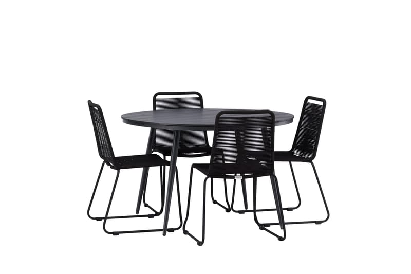 Break Matgrupp Utomhus Rund 120 cm + 4 Lindos Stapelbar Stol - Svart - Products - Utemöbler & utemiljö - Utegrupp - Matgrupp utomhus