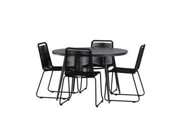 Break Matgrupp Utomhus Rund 120 cm + 4 Lindos Stapelbar Stol - Svart - Products - Utemöbler & utemiljö - Utegrupp - Matgrupp utomhus