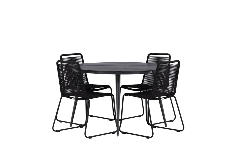 Break Matgrupp Utomhus Rund 120 cm + 4 Lindos Stapelbar Stol - Svart - Products - Utemöbler & utemiljö - Utegrupp - Matgrupp utomhus