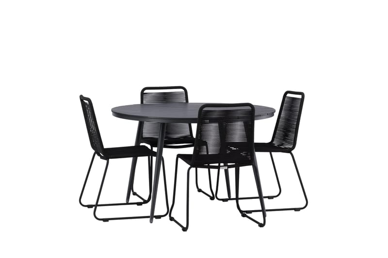 Break Matgrupp Utomhus Rund 120 cm + 4 Lindos Stapelbar Stol - Svart - Products - Utemöbler & utemiljö - Utegrupp - Matgrupp utomhus