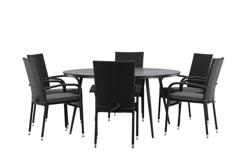 Break Matgrupp Utomhus Rund 150 cm + 6 Anna Matstol - Svart - Products - Utemöbler & utemiljö - Utegrupp - Matgrupp utomhus