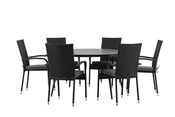 Break Matgrupp Utomhus Rund 150 cm + 6 Anna Matstol - Svart - Products - Utemöbler & utemiljö - Utegrupp - Matgrupp utomhus