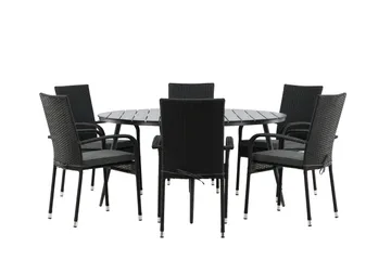 Break Matgrupp Utomhus Rund 150 cm + 6 Anna Matstol - Svart - Products - Utemöbler & utemiljö - Utegrupp - Matgrupp utomhus