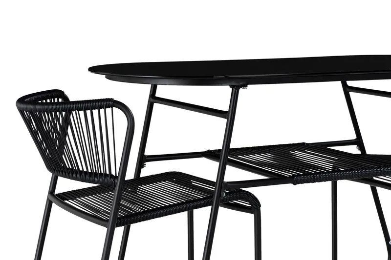 Lamborg Caféset 120 cm Oval + 2 Utestolar - Glas/Svart - Products - Utemöbler & utemiljö - Utegrupp - Cafegrupp & cafeset