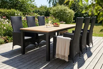 Las Vegas Matgrupp Utomhus 220-280 + 6 Jenny Ställbar Fåtölj - Inkl Dyna Svart/Teak/Svart - Products - Utemöbler & utemiljö - Utegrupp - Matgrupp utomhus