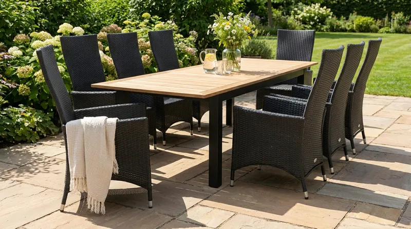 Las Vegas Matgrupp Utomhus 220-280 + 8 Jenny Ställbar Fåtölj - Teak/Svart - Products - Utemöbler & utemiljö - Utegrupp - Matgrupp utomhus