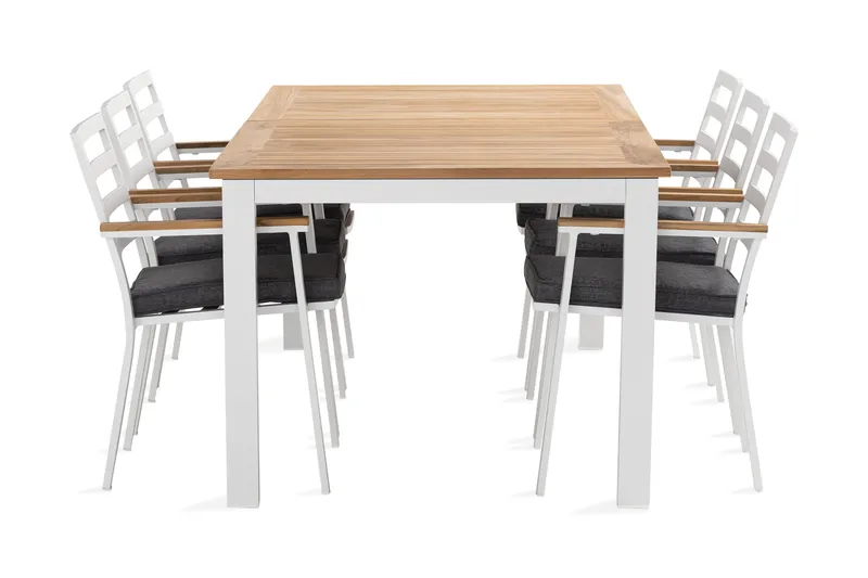 Las Vegas Matgrupp Utomhus 220-280 cm + 6 Oliver Matstol, Teak/Vit