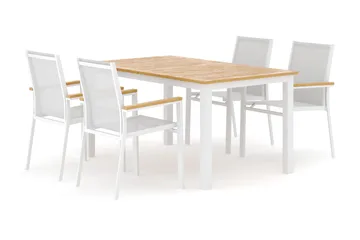 Las Vegas utomhus matgrupp förlängningsbart 152-210x90 cm med 4 Las Vegas stapelstolar - Vit - Products - Utemöbler & utemiljö - Utegrupp - Matgrupp utomhus