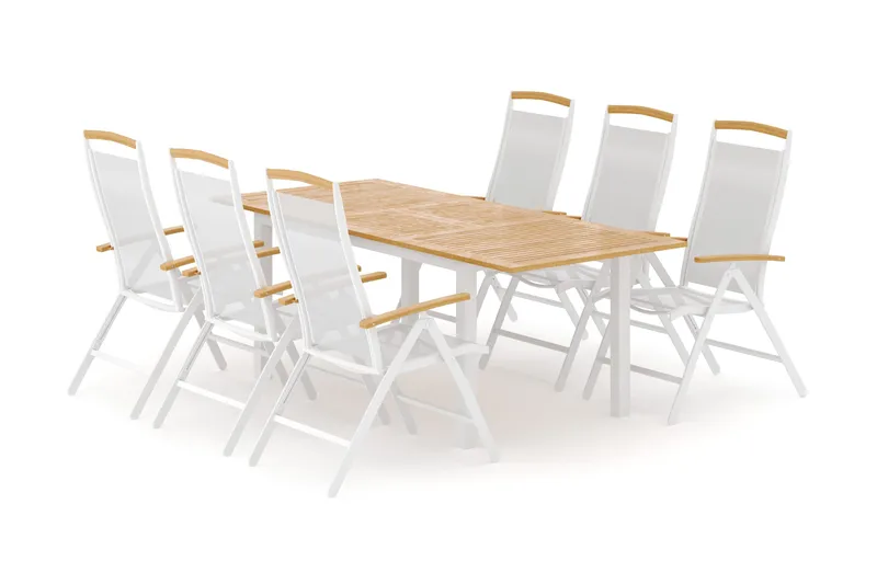 Las Vegas utomhus matgrupp förlängningsbart 152-210x90 cm med 6 Las Vegas positionsstolar - Vit - Products - Utemöbler & utemiljö - Utegrupp - Matgrupp utomhus