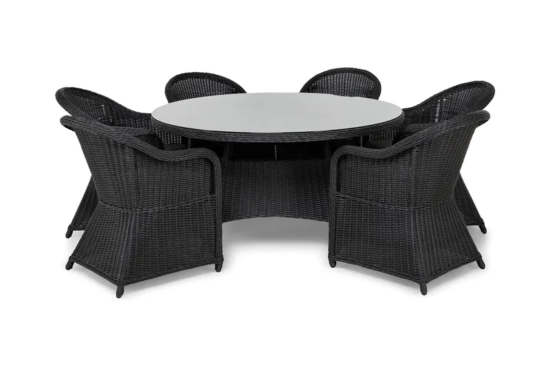 Marcus Matgrupp 140 Rund + 6 Light Fåtöljer m Dyna, Svart