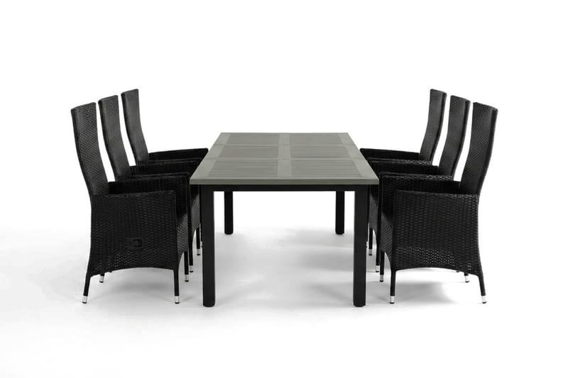 Monaco förlängningsbar matgrupp utomhus inkl. iläggskiva 150-250 cm med 6 Jenny ställbar matstol - Svart/Grå - Products - Utemöbler & utemiljö - Utegrupp - Matgrupp utomhus