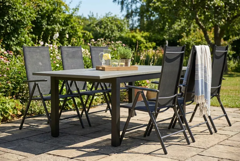 Monaco utomhus matgrupp förlängningsbart 150-250x90 med 6 Maggie positionsstolar - Svart/Grå - Products - Utemöbler & utemiljö - Utegrupp - Matgrupp utomhus
