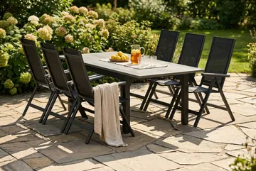 Monaco utomhus matgrupp förlängningsbart 150-250x90 med 6 Monaco Light positionsstolar - Svart/Grå - Products - Utemöbler & utemiljö - Utegrupp - Matgrupp utomhus