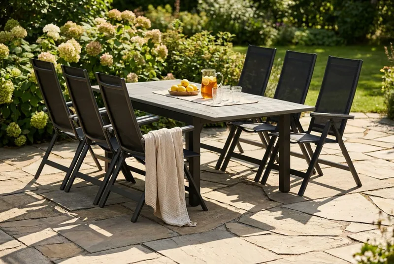 Monaco utomhus matgrupp förlängningsbart 150-250x90 med 6 Monaco Light positionsstolar - Svart/Grå - Products - Utemöbler & utemiljö - Utegrupp - Matgrupp utomhus