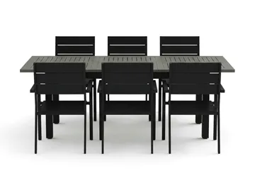 Monaco utomhus matgrupp förlängningsbart 150-250x90 med 6 Tunis stapelstolar - Svart/Grå - Products - Utemöbler & utemiljö - Utegrupp - Matgrupp utomhus
