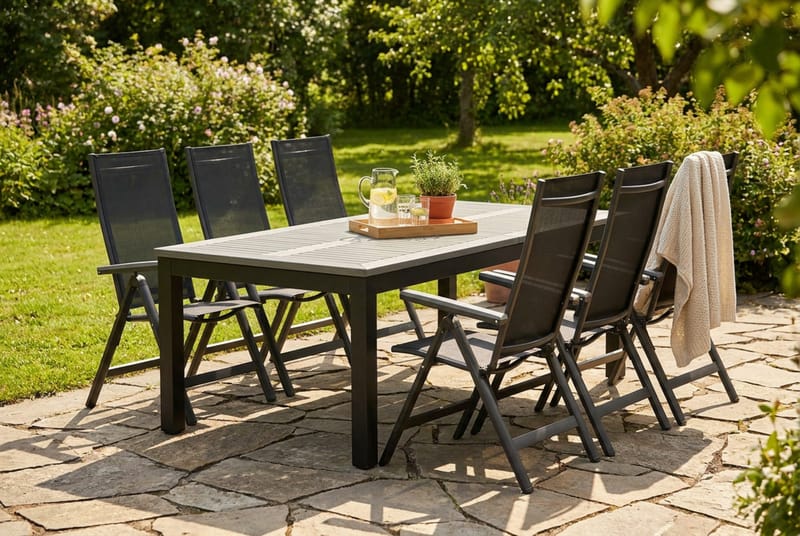Monaco utomhus matgrupp förlängningsbart 210/310x90 med 6 Monaco Light positionsstolar - Svart/Grå - Products - Utemöbler & utemiljö - Utegrupp - Matgrupp utomhus