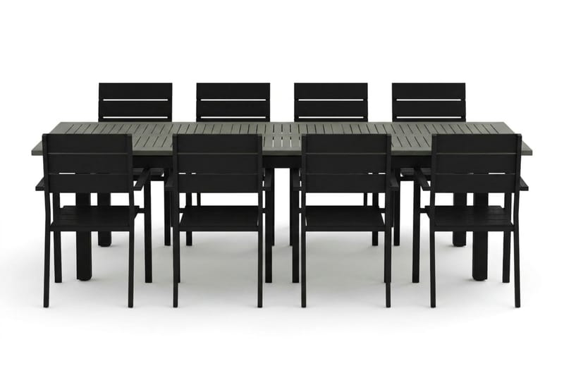 Monaco utomhus matgrupp förlängningsbart 210/310x90 med 8 Tunis stapelstolar - Svart/Grå - Products - Utemöbler & utemiljö - Utegrupp - Matgrupp utomhus