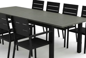 Monaco utomhus matgrupp förlängningsbart 210/310x90 med 8 Tunis stapelstolar - Svart/Grå - Products - Utemöbler & utemiljö - Utegrupp - Matgrupp utomhus