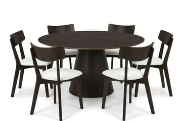 Siena Matgrupp 150 cm runt i Rökt Ek med 6 Amelia Matstolar med Dyna - Rökt Ek/Beige - Products - Utemöbler & utemiljö - Utegrupp - Matgrupp utomhus