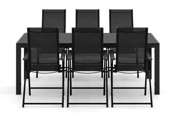 Siri Matbord 205 cm med 6 Sanna Matstolar - Svart - Products - Utemöbler & utemiljö - Utegrupp - Matgrupp utomhus