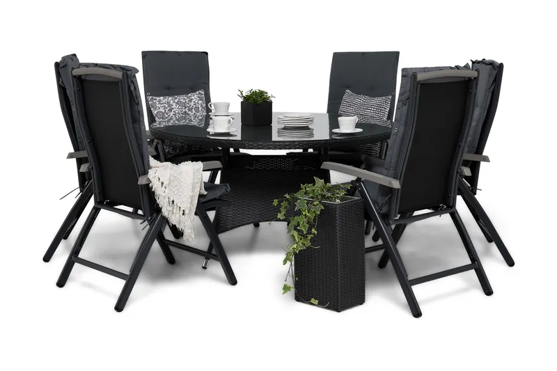 Thor Matgrupp Ø140 + 6 Monaco Lyx Positionsstol m Dyna, Svart/Svart/Grå