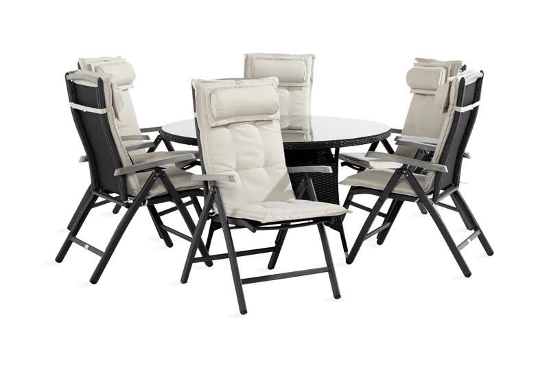 Thor Matgrupp 140 Rund + 6 Monaco Positionsstol m Dyna, Svart/Grå/Offwhite